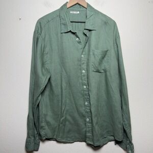 Monoprix Premium Men 100% Linen Button Down‎ Shirt XL Green Resort Beach Long